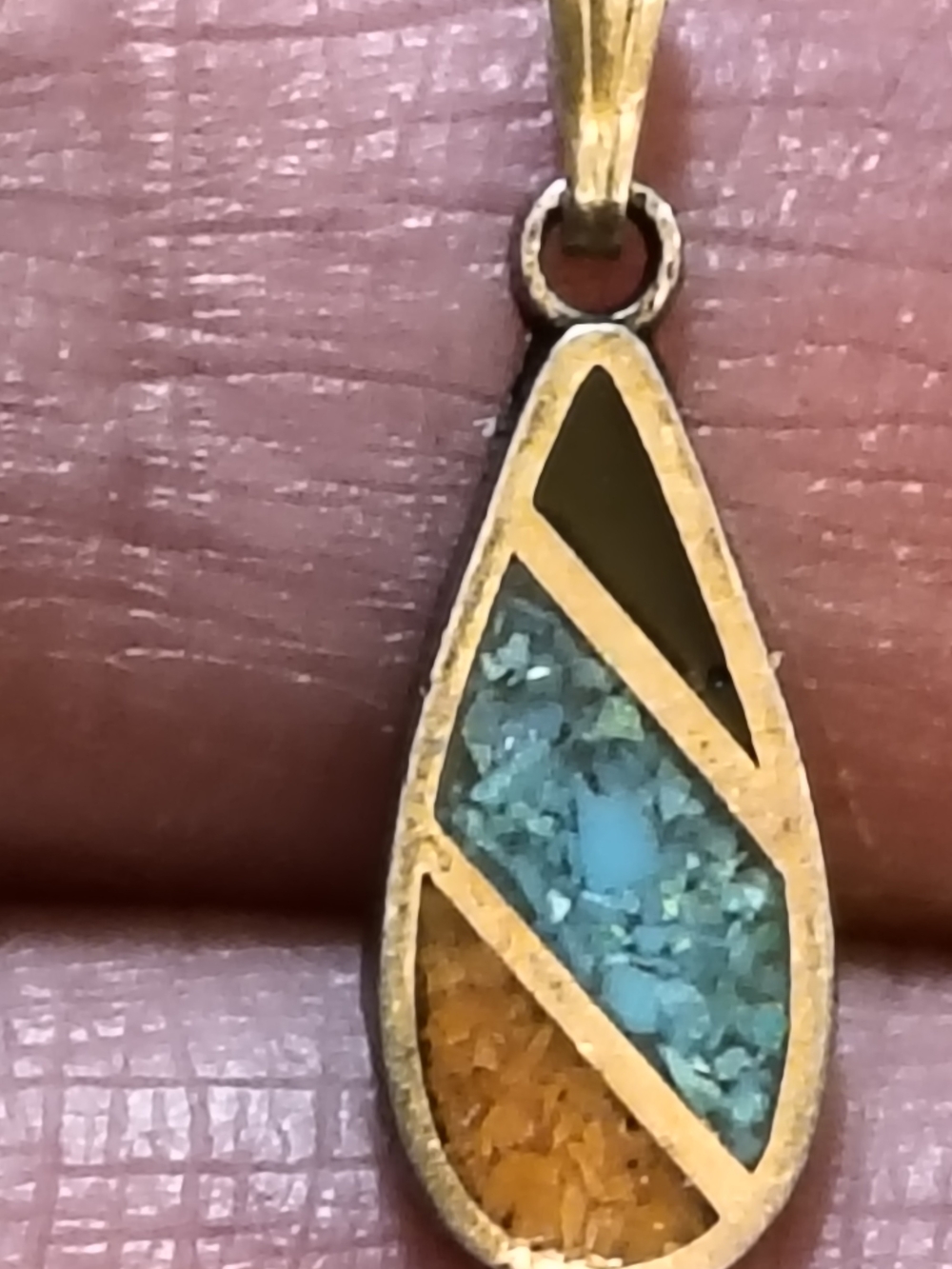 Sterling Turquoise,Coral And Onyx Zuni Native American Handmade Pendant Signed